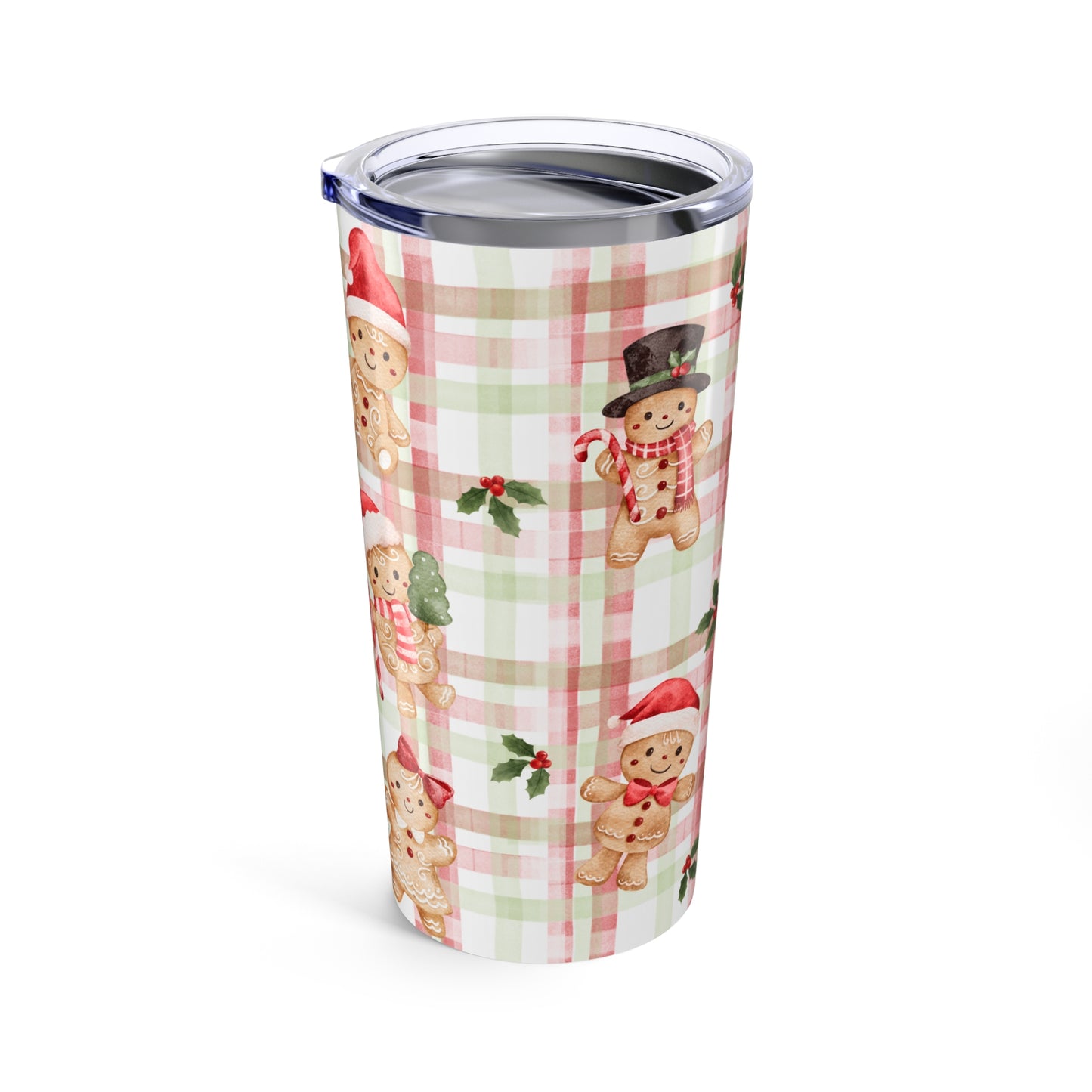 Gingerbread Plaid Christmas Tumbler 20oz | Holiday Cookie Pattern
