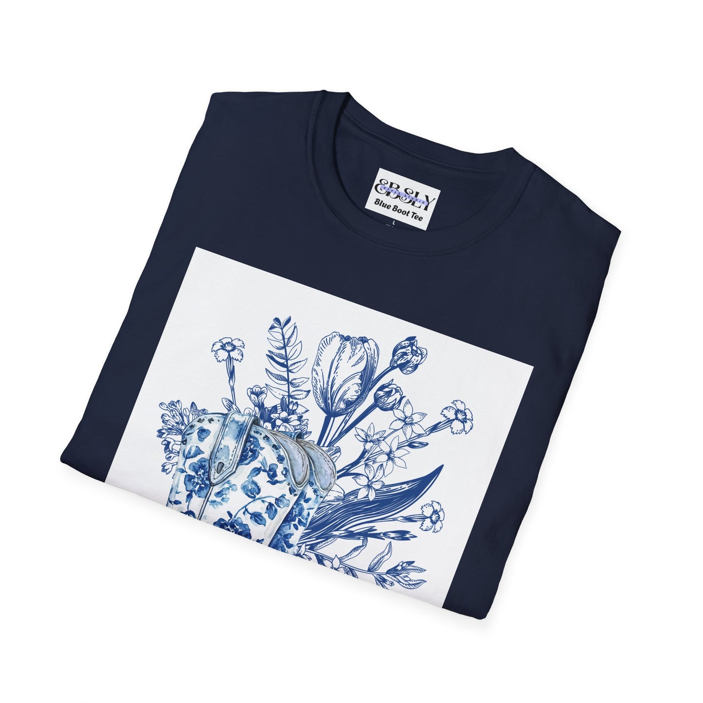 Blue Floral Western Boots T-Shirt, Unisex Tee, Casual Shirt, Country Style Apparel, Gift for Her, Spring Fashion