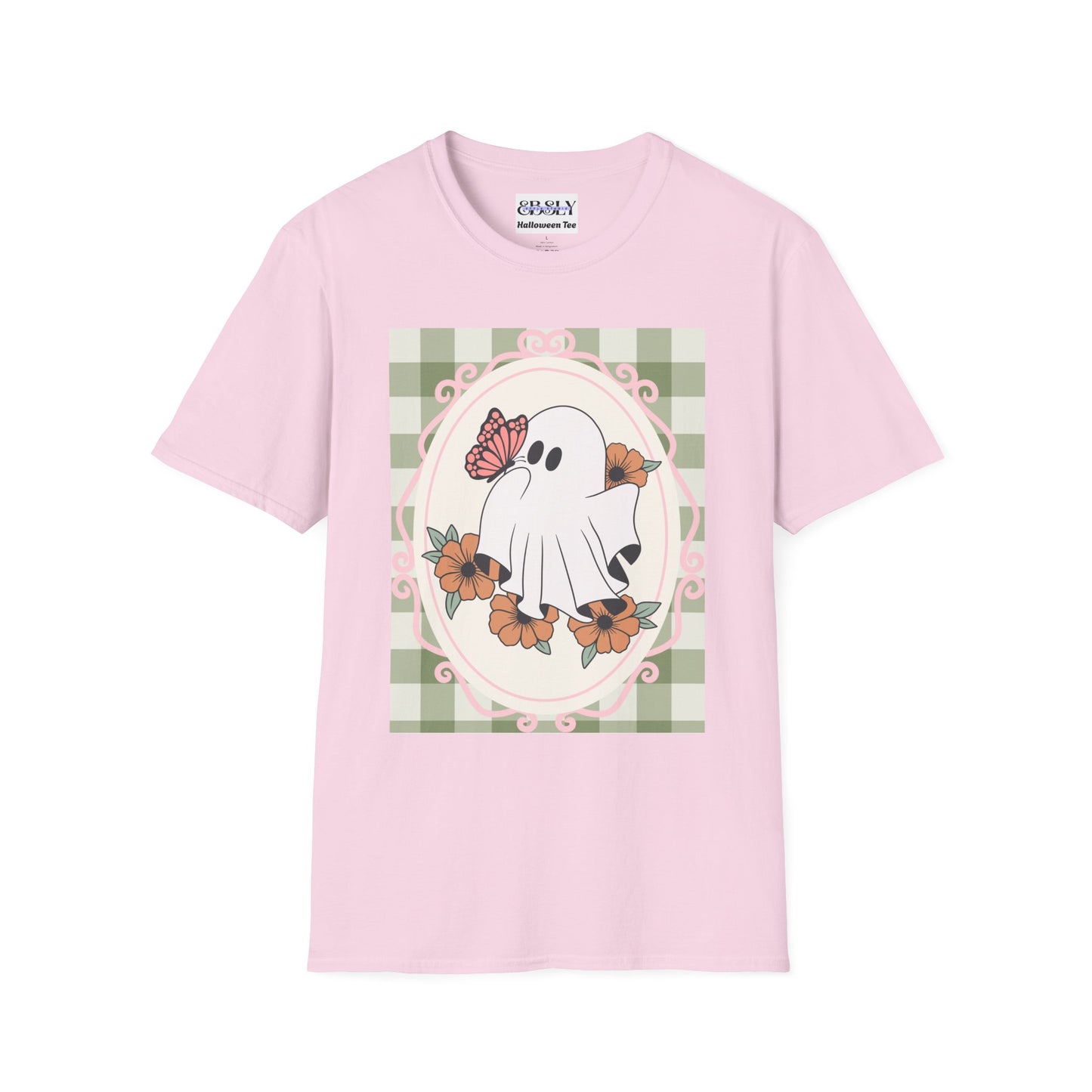 Cute Ghost and Butterfly Unisex Softstyle T-Shirt for Halloween, Casual Wear, Gift for Friends, Home Decor, Seasonal Fashion
