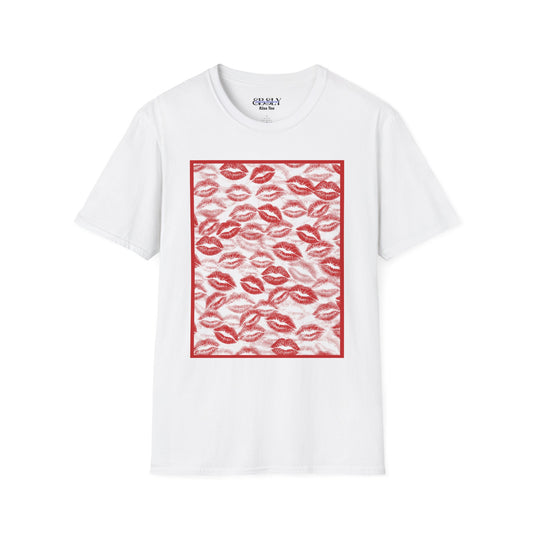 Kiss Print Unisex Softstyle T-Shirt | Cute Gift, Valentine's Day, Trendy Tee, Casual Wear, Lip Print