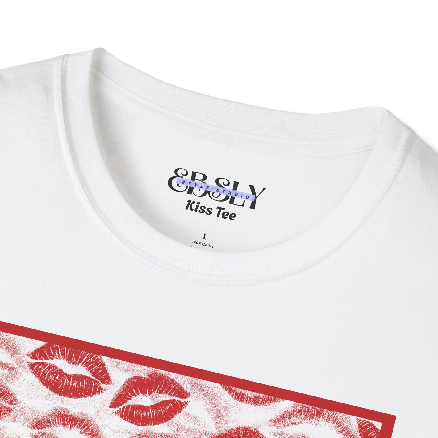 Kiss Print Unisex Softstyle T-Shirt | Cute Gift, Valentine's Day, Trendy Tee, Casual Wear, Lip Print