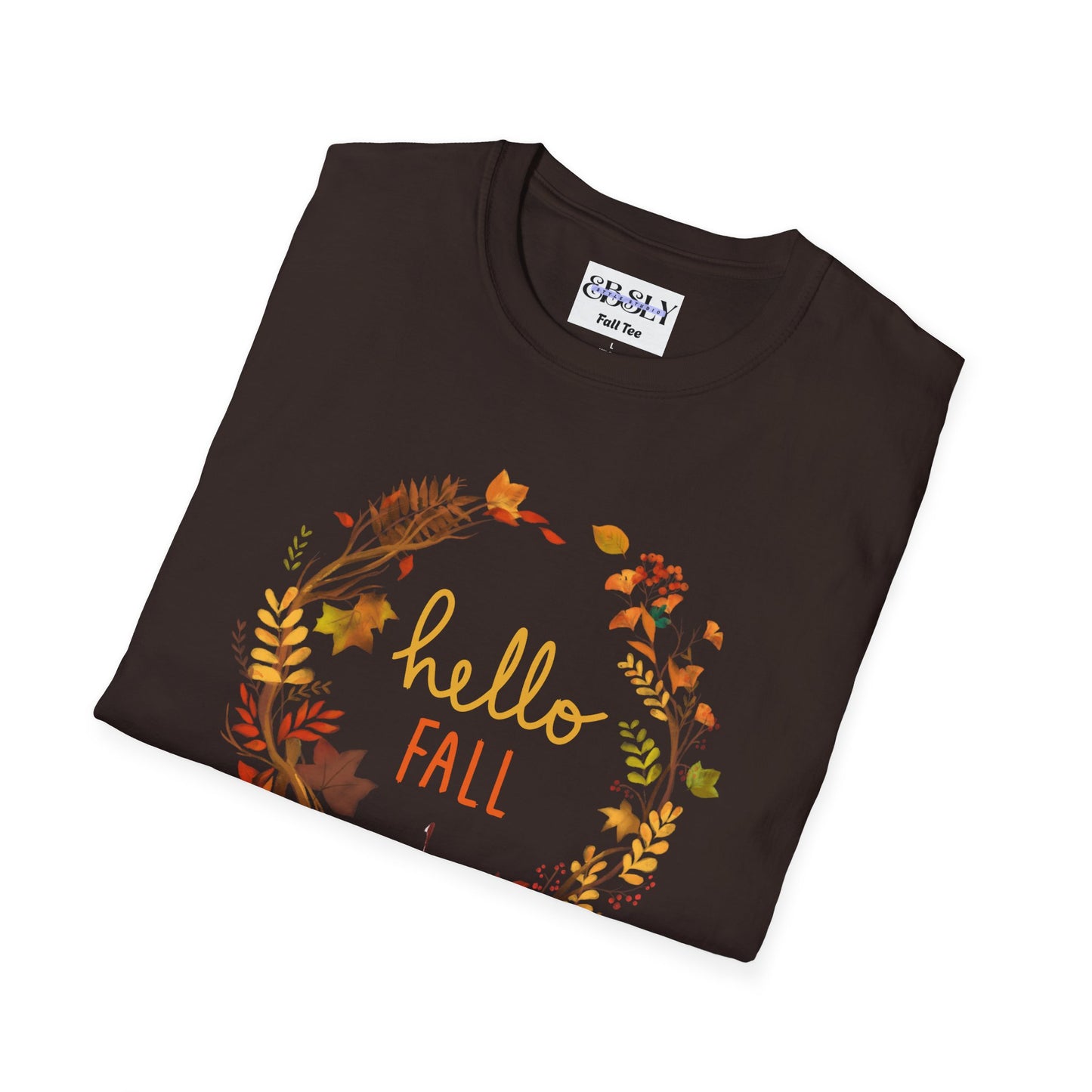 Hello Fall Unisex Softstyle T-Shirt, Autumn Tee, Seasonal Shirt, Pumpkin Spice Apparel, Thanksgiving Gift, Cozy Fashion