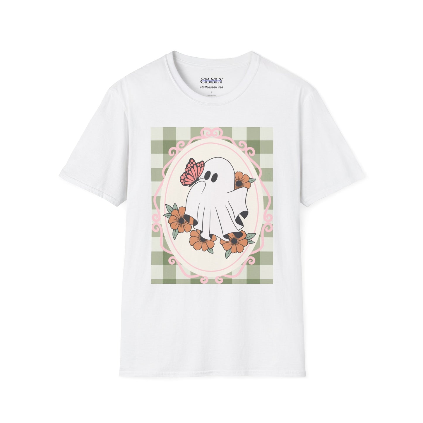 Cute Ghost and Butterfly Unisex Softstyle T-Shirt for Halloween, Casual Wear, Gift for Friends, Home Decor, Seasonal Fashion