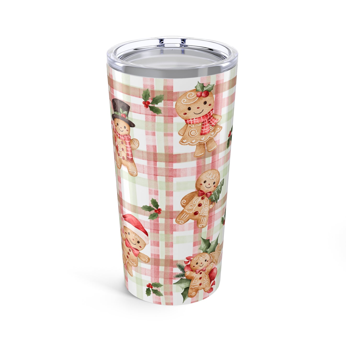 Gingerbread Plaid Christmas Tumbler 20oz | Holiday Cookie Pattern
