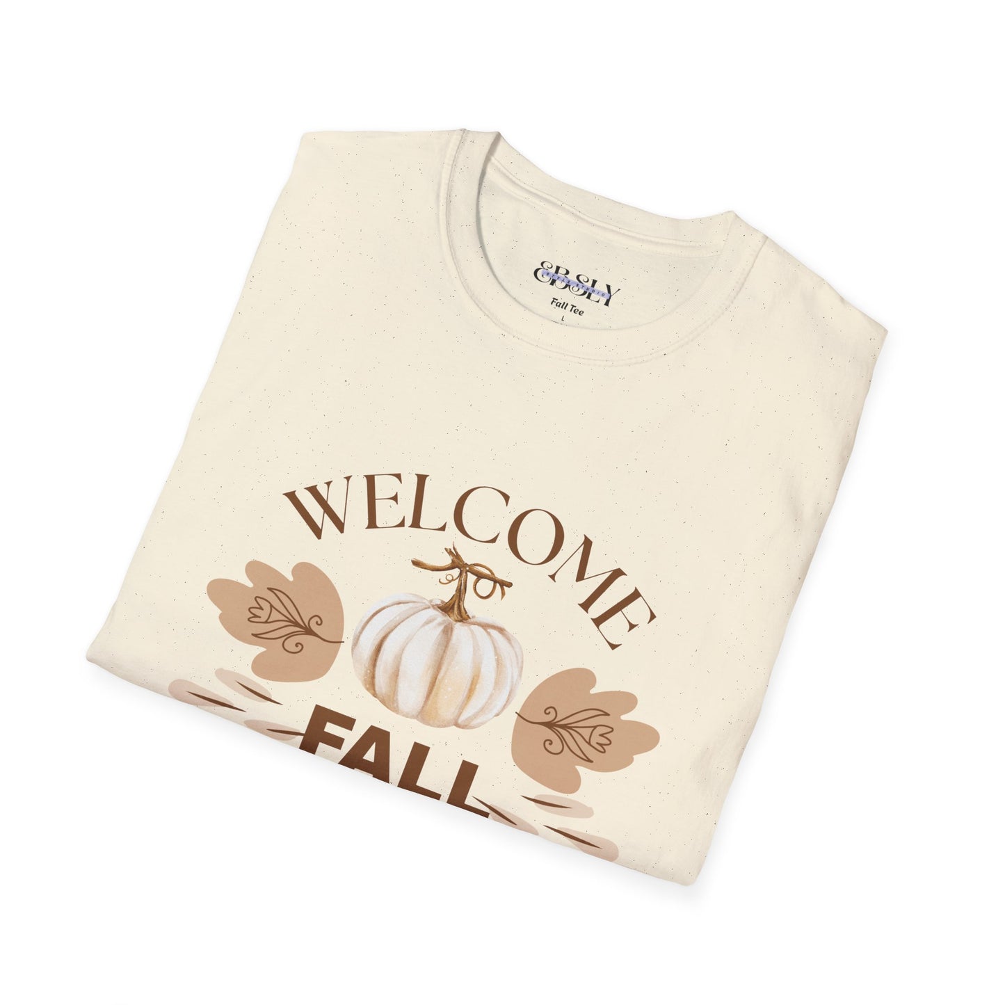 Welcome Fall Unisex Softstyle T-Shirt, Autumn Tee, Pumpkin Shirt, Fall Fashion, Seasonal Wear, Harvest Celebration Shirt