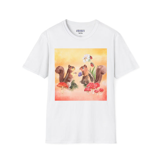 Playful Squirrel Art Unisex Softstyle T-Shirt, Cute Animal Shirt, Gift for Nature Lovers, Casual Wear, Eco-Friendly Fashion