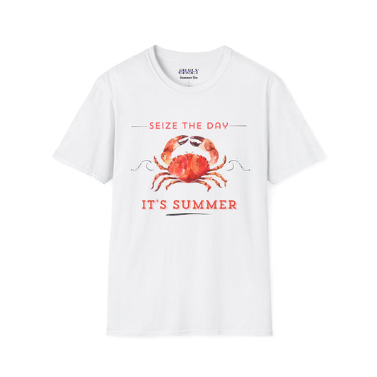 Summer Vibes Crab T-Shirt, Fun Summer Tee, Beachwear, Gift for Crab Lovers, Vacation Shirt, Seize the Day Shirt