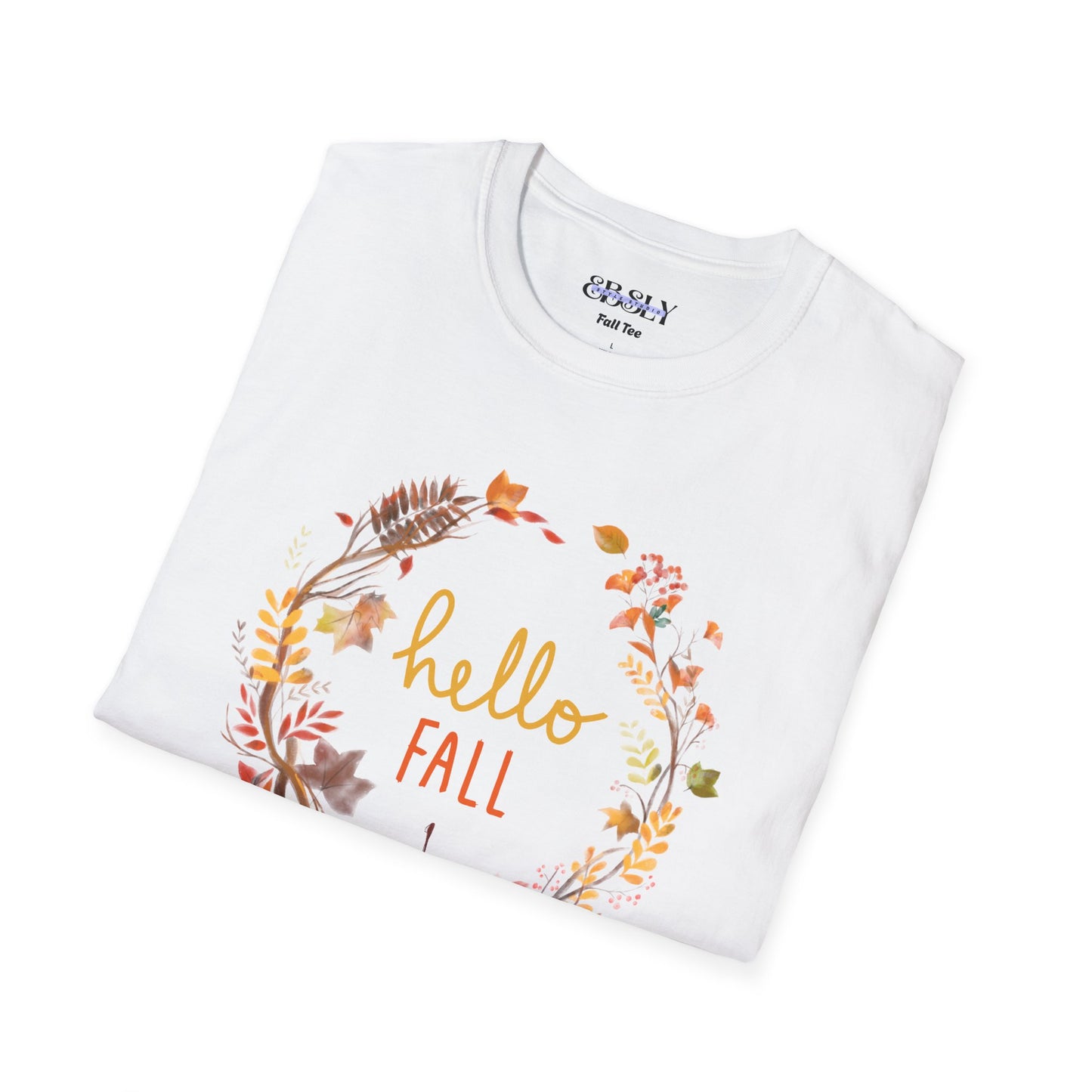 Hello Fall Unisex Softstyle T-Shirt, Autumn Tee, Seasonal Shirt, Pumpkin Spice Apparel, Thanksgiving Gift, Cozy Fashion