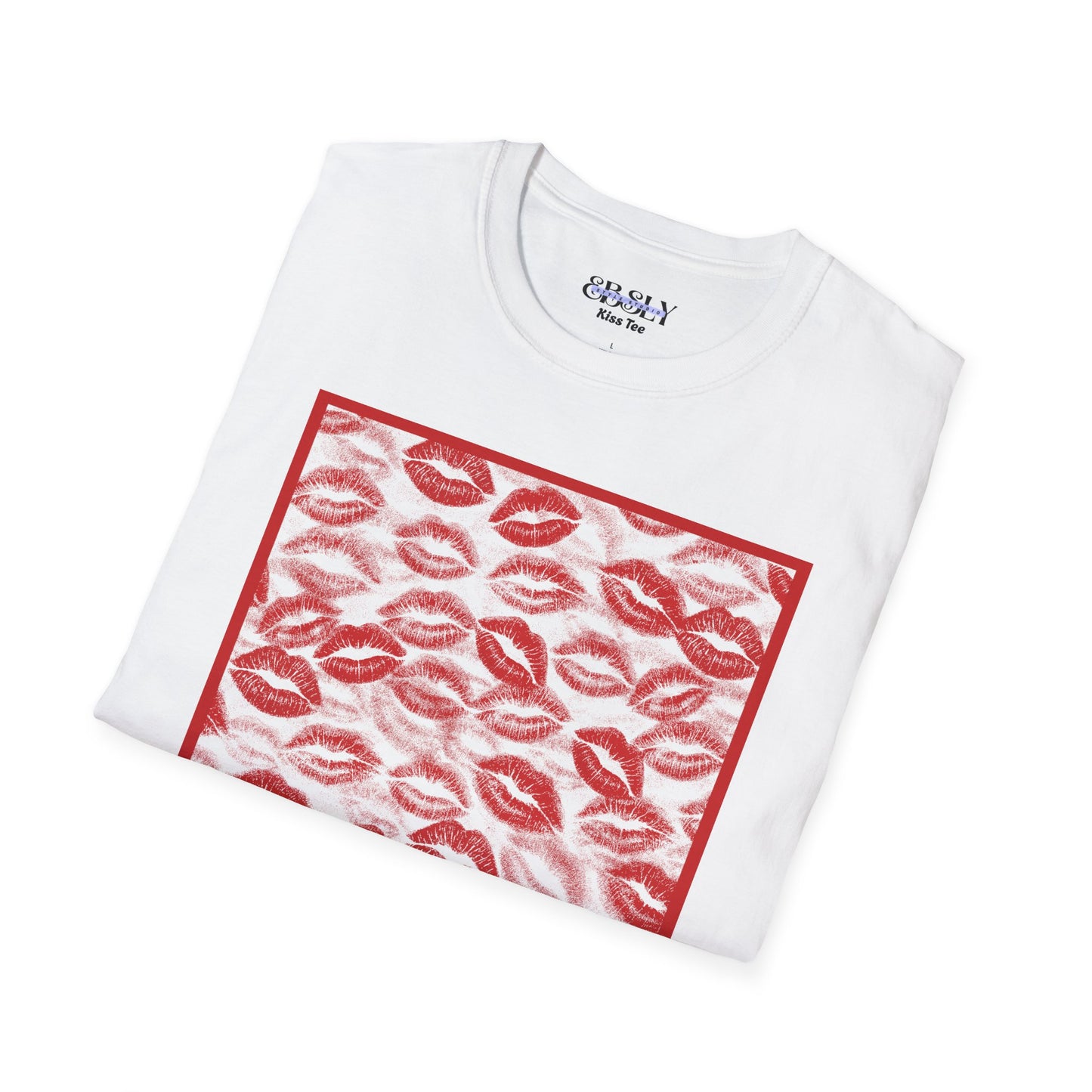 Kiss Print Unisex Softstyle T-Shirt | Cute Gift, Valentine's Day, Trendy Tee, Casual Wear, Lip Print