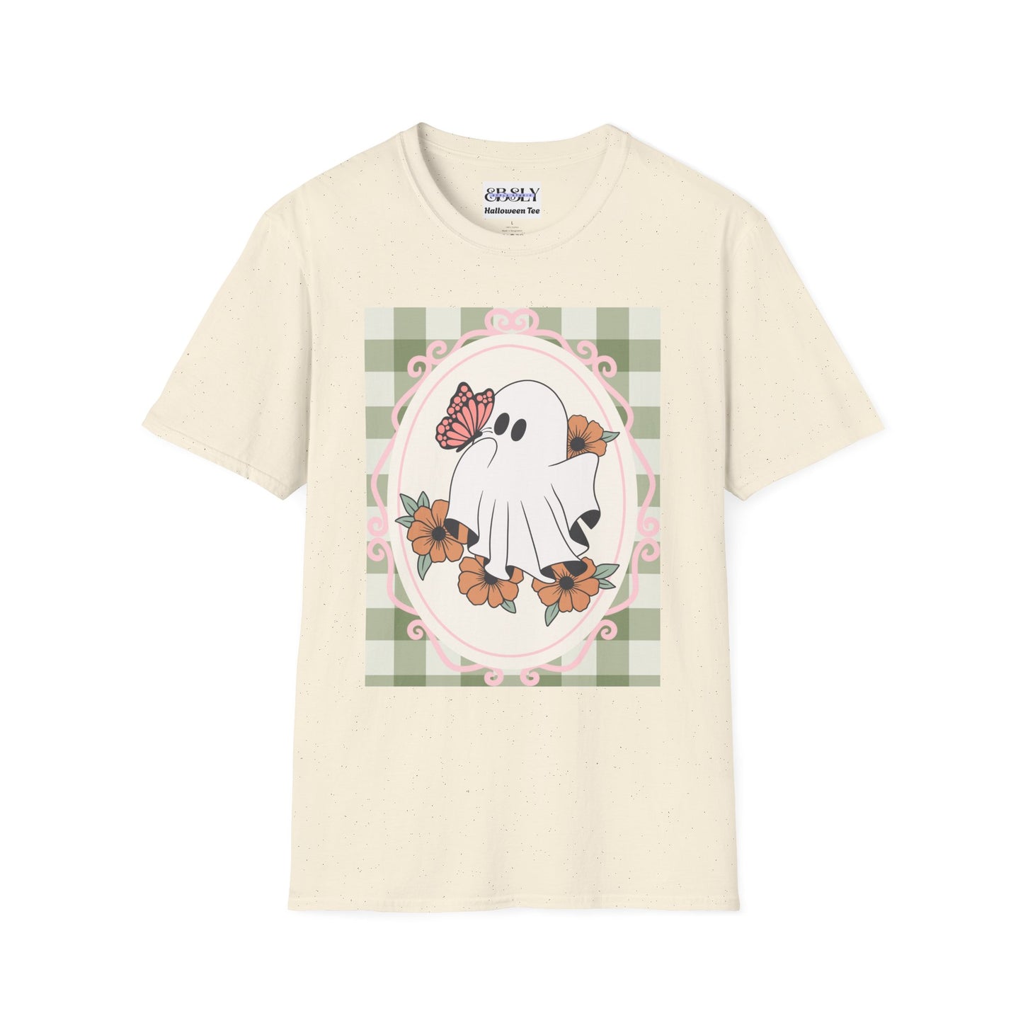 Cute Ghost and Butterfly Unisex Softstyle T-Shirt for Halloween, Casual Wear, Gift for Friends, Home Decor, Seasonal Fashion