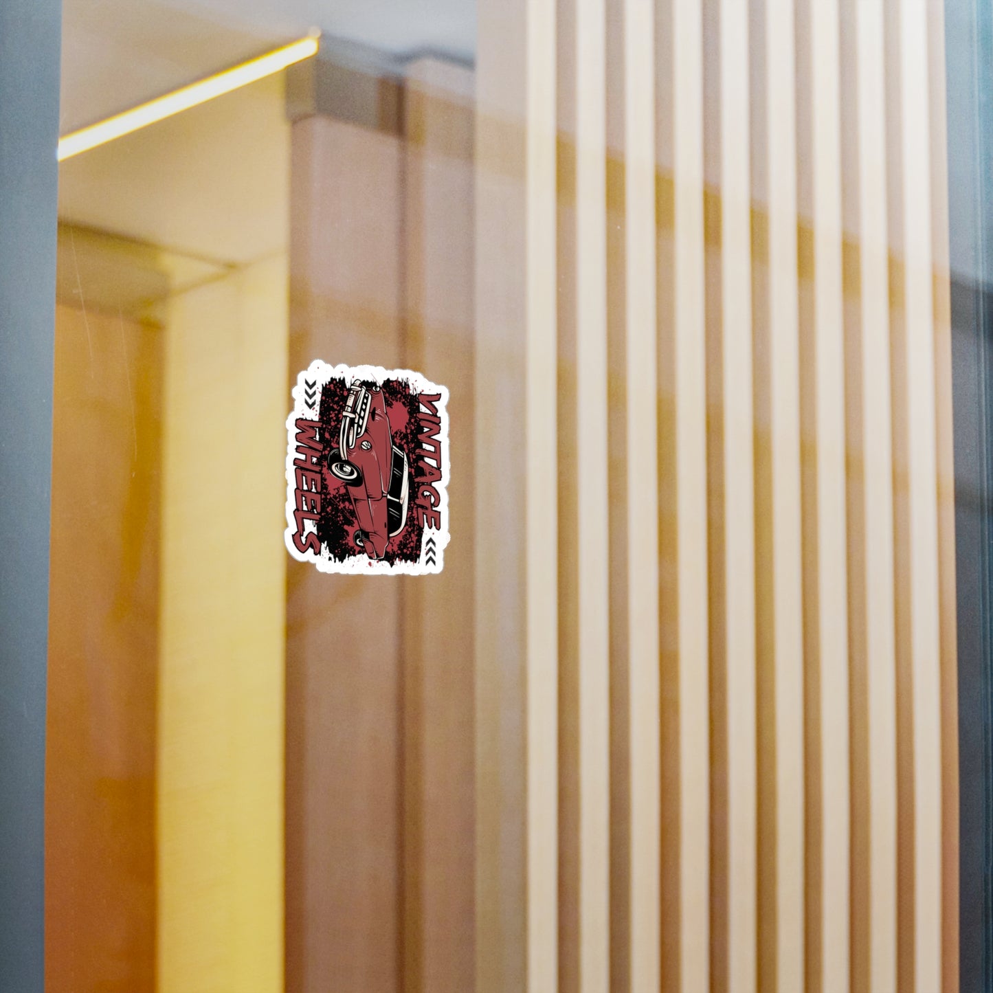 Vintage Wheels Kiss-Cut Vinyl Decal — Retro Red Classic Car Sticker