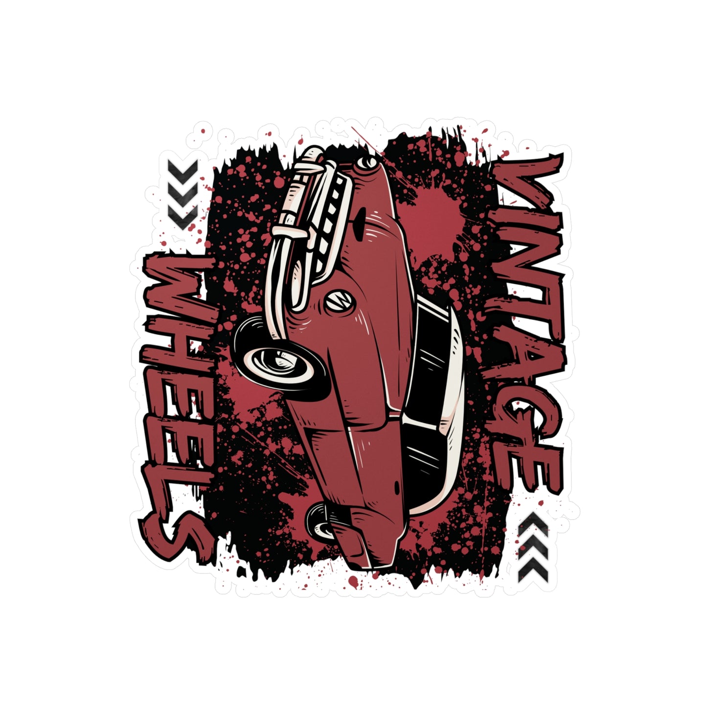 Vintage Wheels Kiss-Cut Vinyl Decal — Retro Red Classic Car Sticker