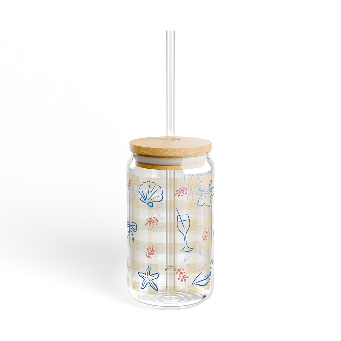Charming 16oz Sipper Glass with Bamboo Lid, Eco-Friendly Drinkware, Summer Beverage Glass, Stylish Glass Jar, Perfect Gift for Occasions