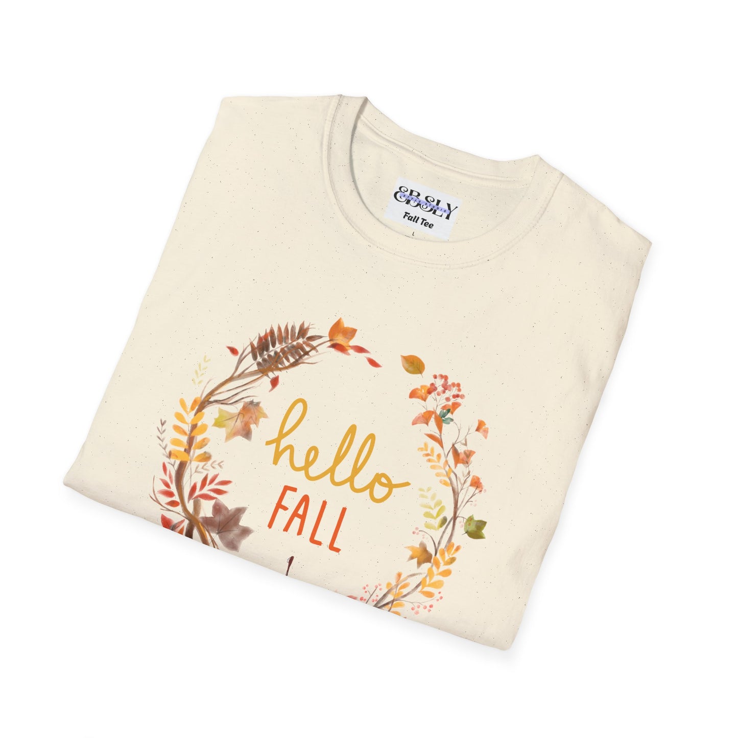 Hello Fall Unisex Softstyle T-Shirt, Autumn Tee, Seasonal Shirt, Pumpkin Spice Apparel, Thanksgiving Gift, Cozy Fashion