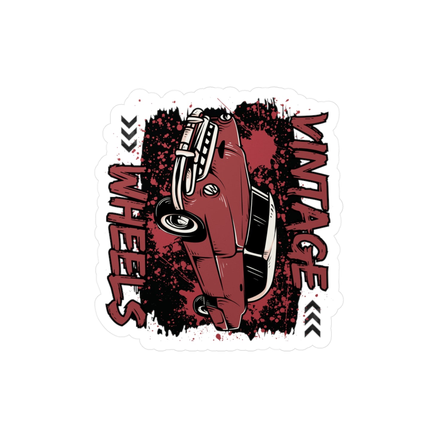 Vintage Wheels Kiss-Cut Vinyl Decal — Retro Red Classic Car Sticker