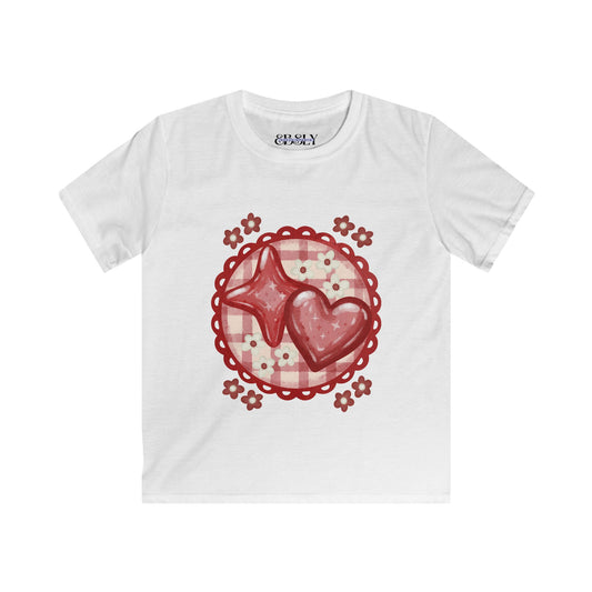 Cute Heart Pattern Kids Tee, Valentine’s Day Gift, Softstyle T-Shirt, Love Print Shirt, Casual Kids Apparel, Playful Fashion