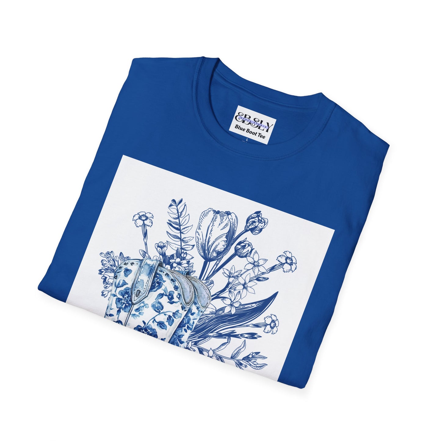 Blue Floral Western Boots T-Shirt, Unisex Tee, Casual Shirt, Country Style Apparel, Gift for Her, Spring Fashion